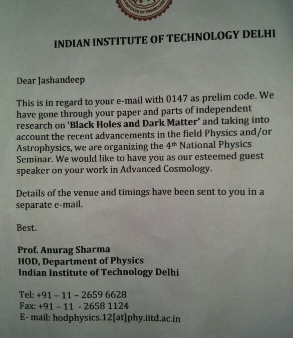 Congratulations to Jashandeep Singh Sandhu for his research paper